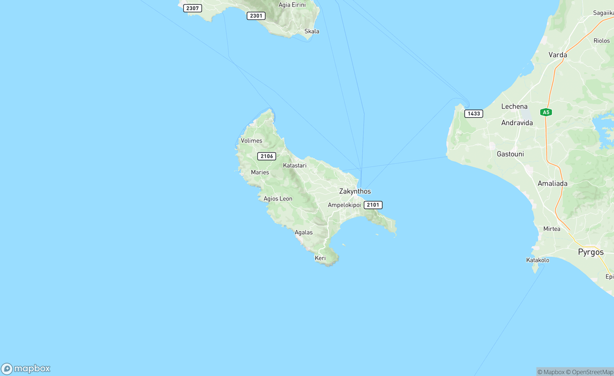 Map of Zakynthos, Greece