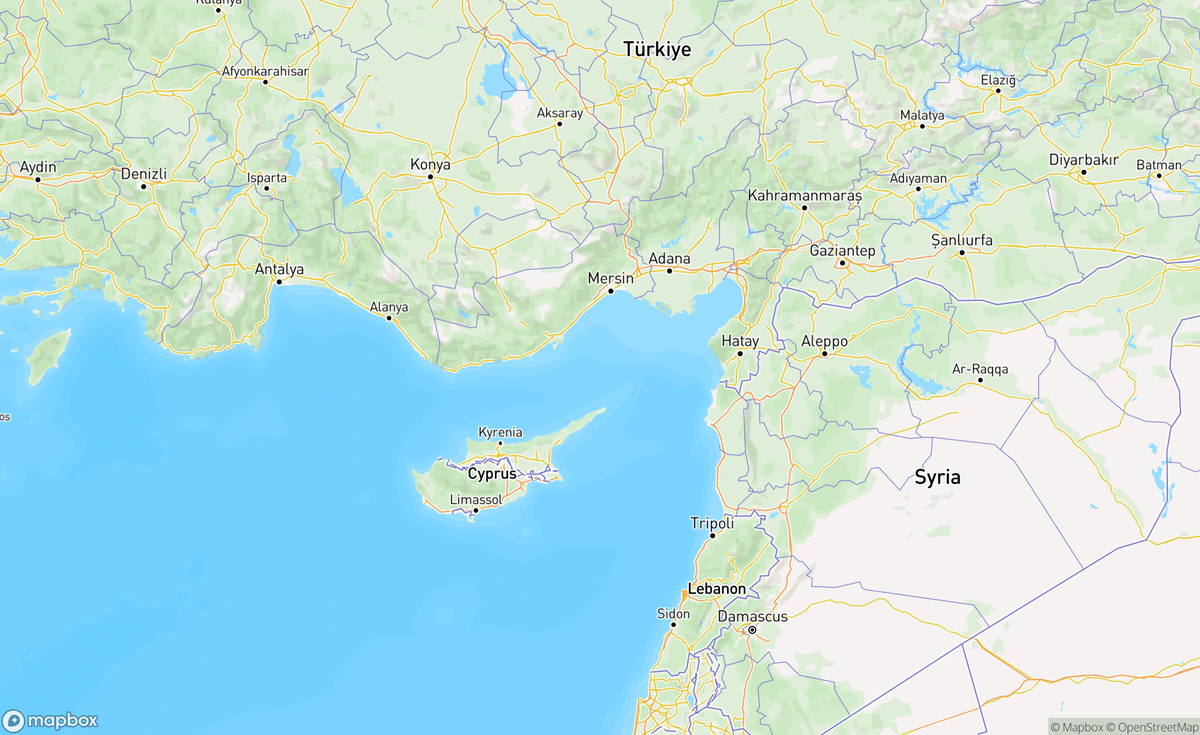 Map of Cyprus and Turkey