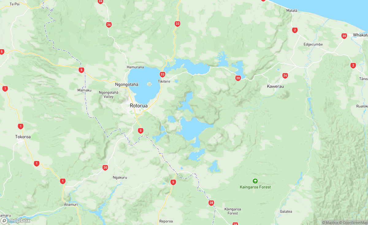 Map of Lake Tarawera, Lake Rotorua, NZ