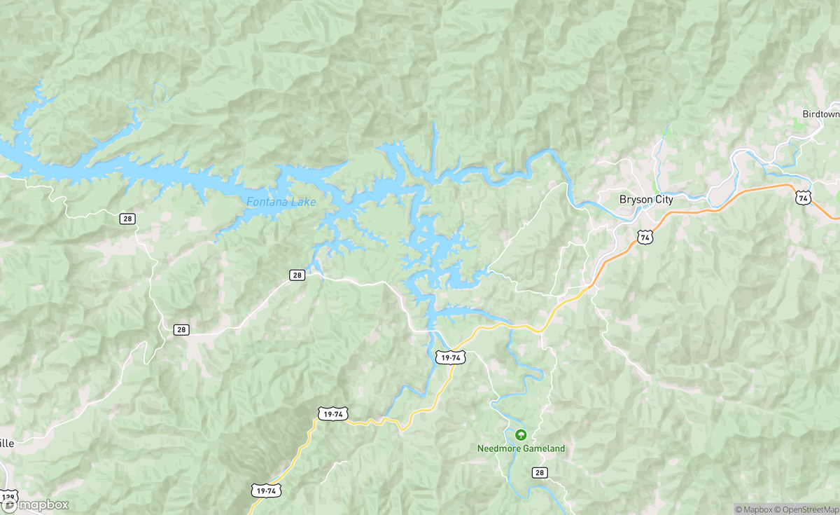 Map of Santeetlah Lake, NC, USA