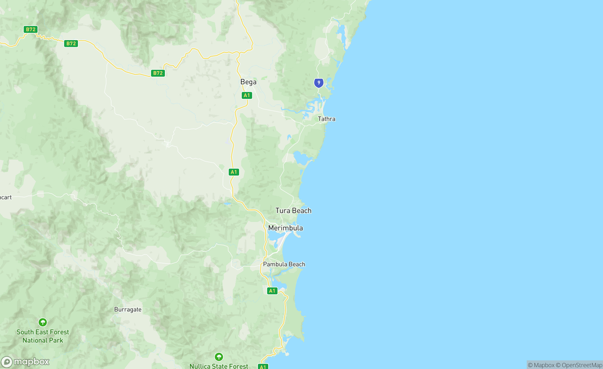 Map of Bega River, Tathra, Bournda Pambula, NSW, AUS