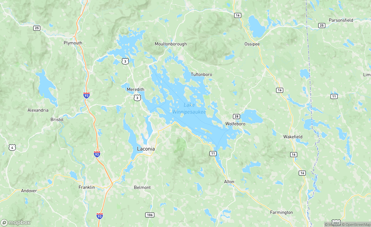 Map of Lake Winnipesaukee, NH, USA