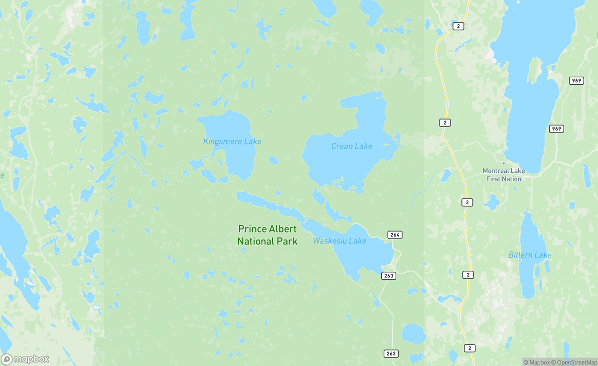 Map of Waskesiu Kingsmere, and Crean Lakes, SK, CAN