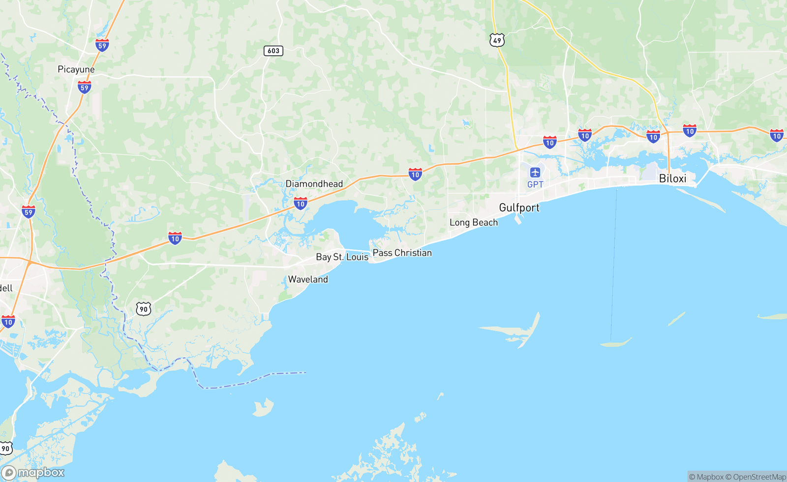 Map of Bay St Louis, MS, USA