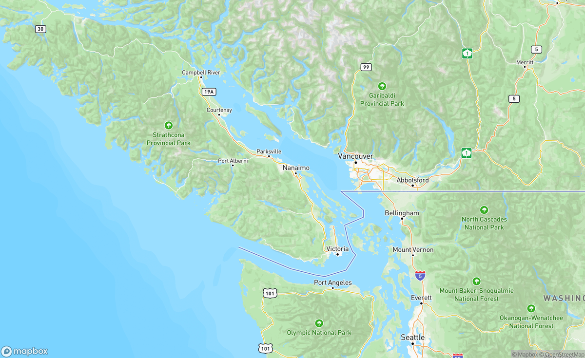 Map of Vancouver Island, Howe Sound & Strait of Georgia, BC, CAN