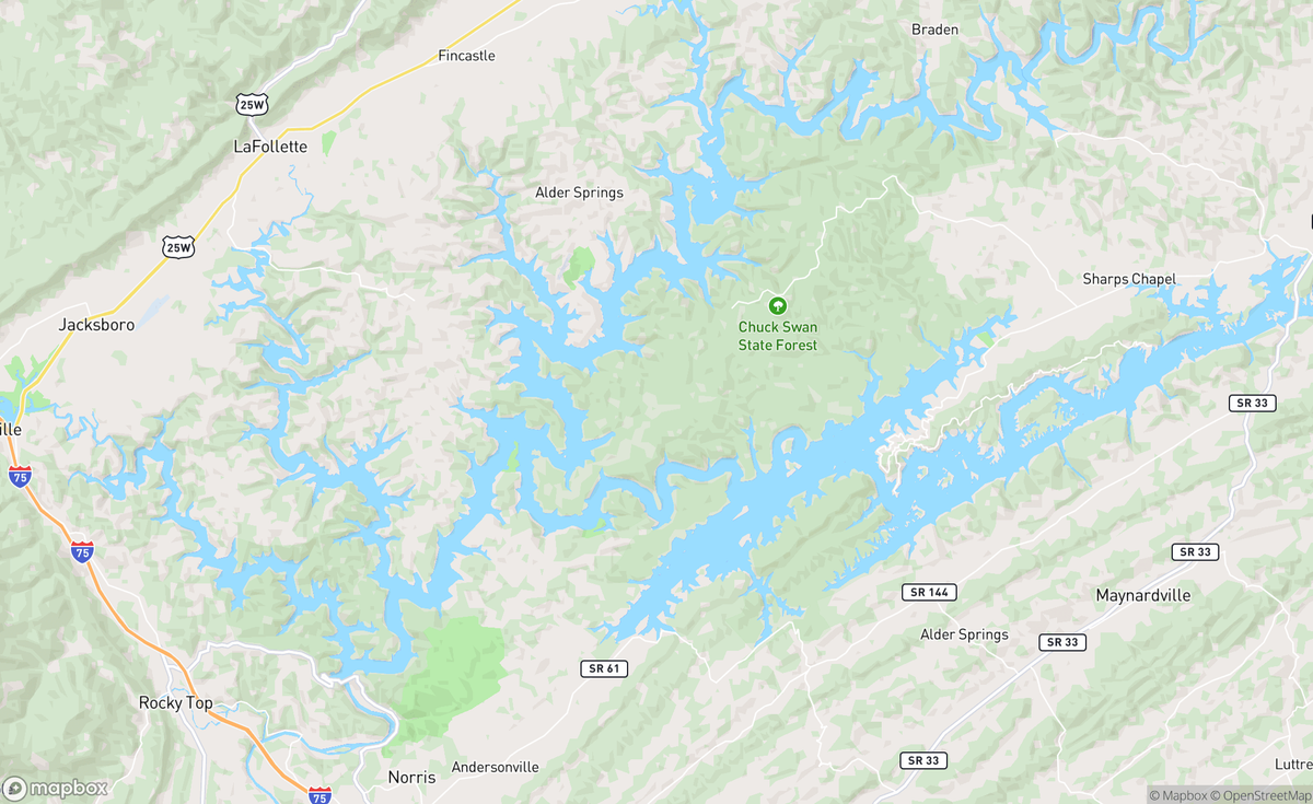 Map of Powell River, Norris Lake, TN, USA