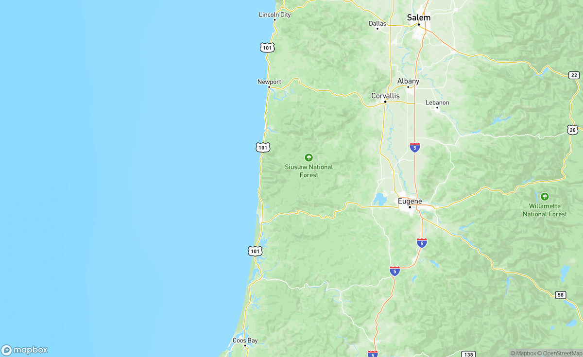 Map of Newport to Lincoln City, Oregon Central Coast, OR, USA