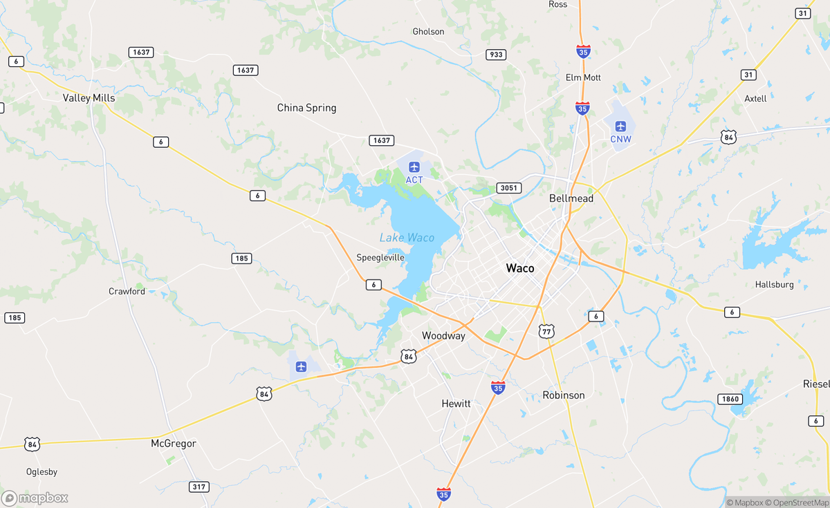 Map of Lake Waco, TX, USA