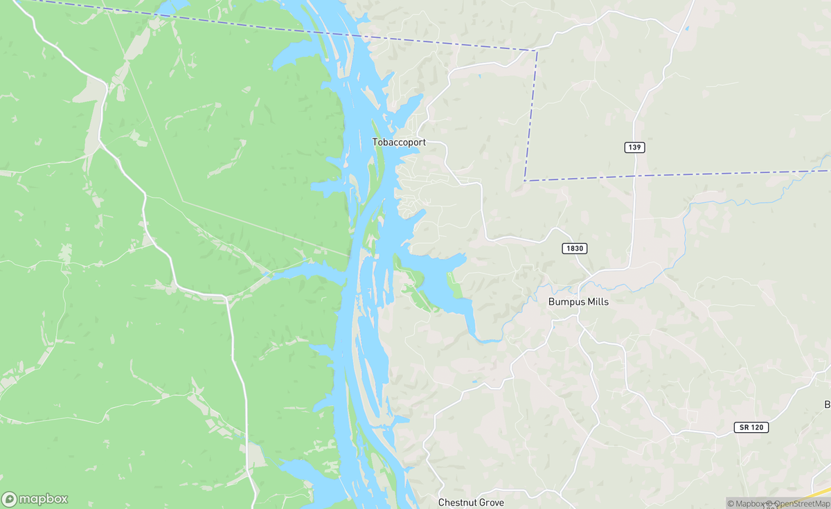 Map of Cumberland River, Bumpus Mills, TN, USA