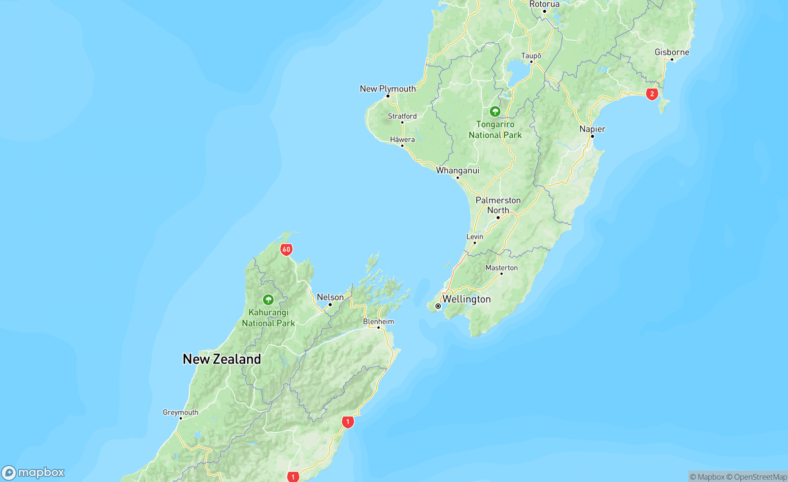 Map of New Plymouth, Cook Strait, Whanganui, Marlborough, New Zealand / Aotearoa, NZL