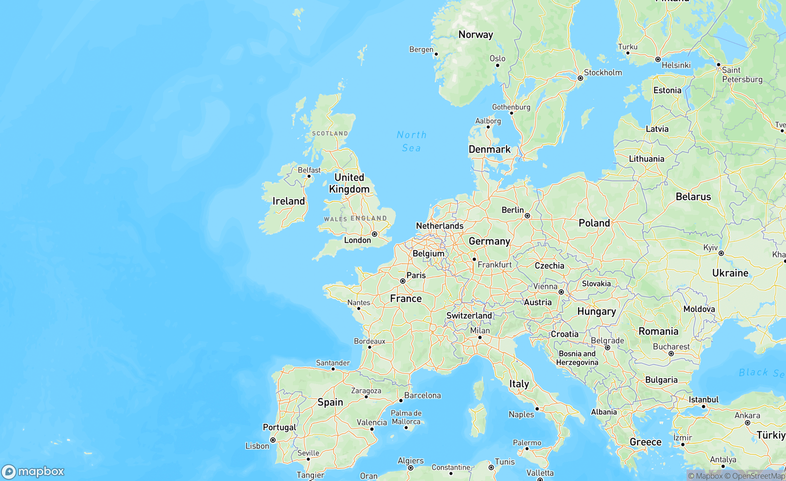 Map of UK, France, Ireland