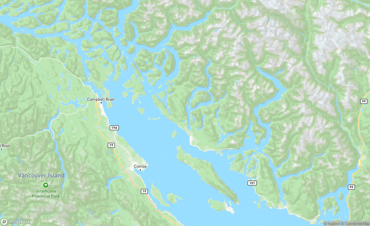 Map of Texada Island to Cortes Island, Sunshine Coast, BC, CAN
