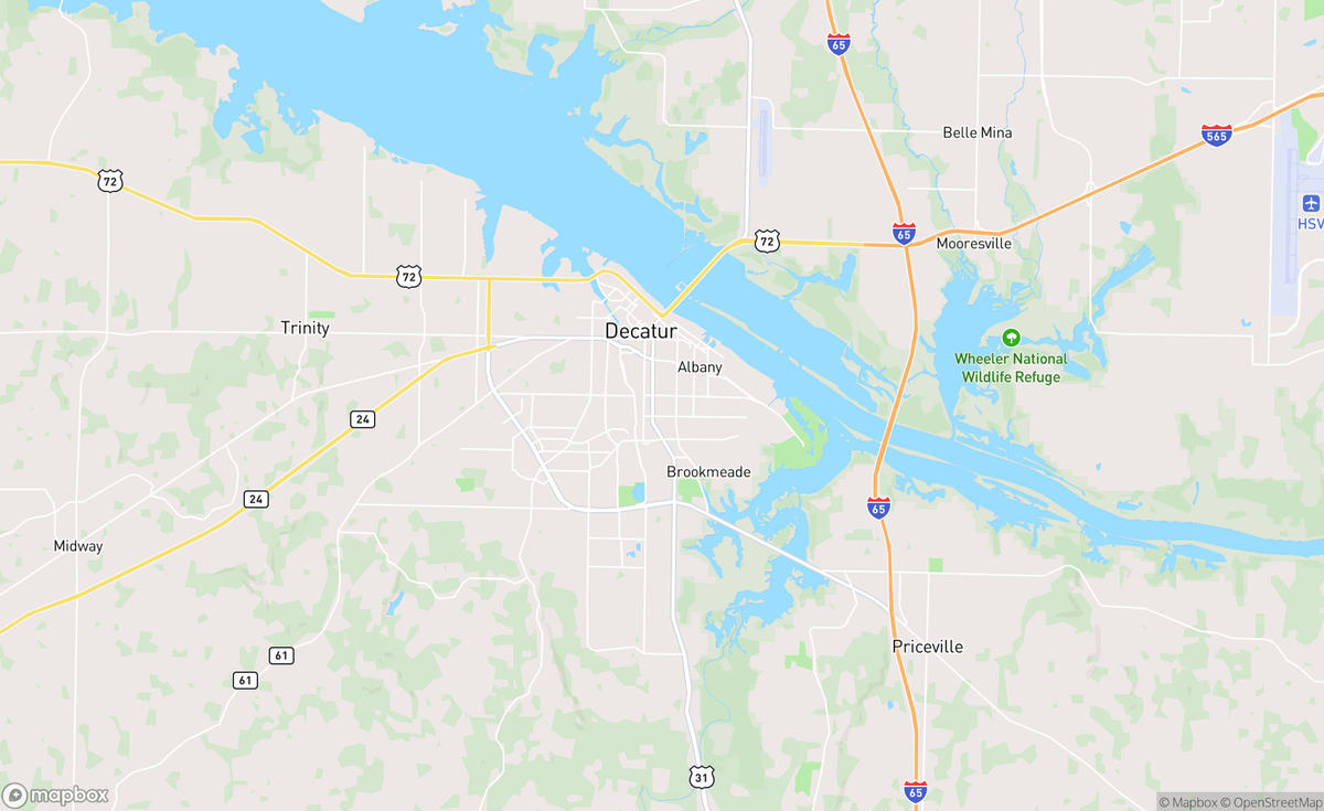 Map of Tennessee River, Decatur, AL, USA