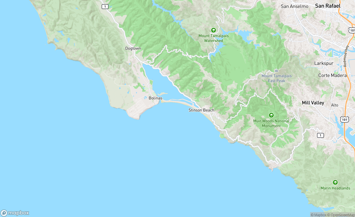 Map of Bolinas Bay, CA, USA