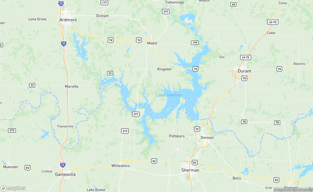 Map of Lake Texoma, OK, USA