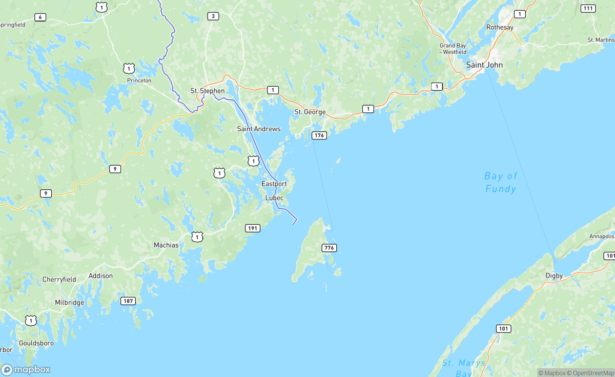Map of St. Andrews to Grand Manan, NB, CAN