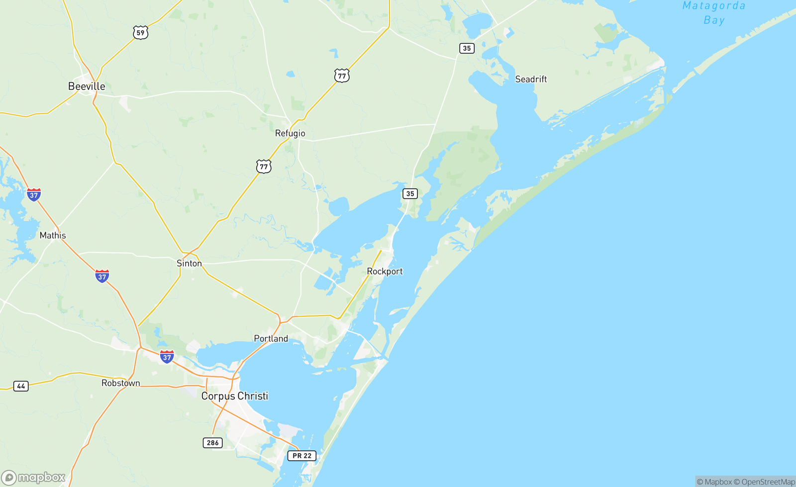 Map of Aransas Bay, TX, USA