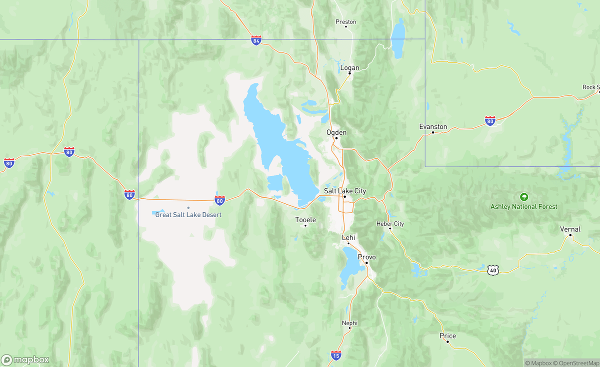 Map of Great Salt Lake & Utah Lake, UT, USA