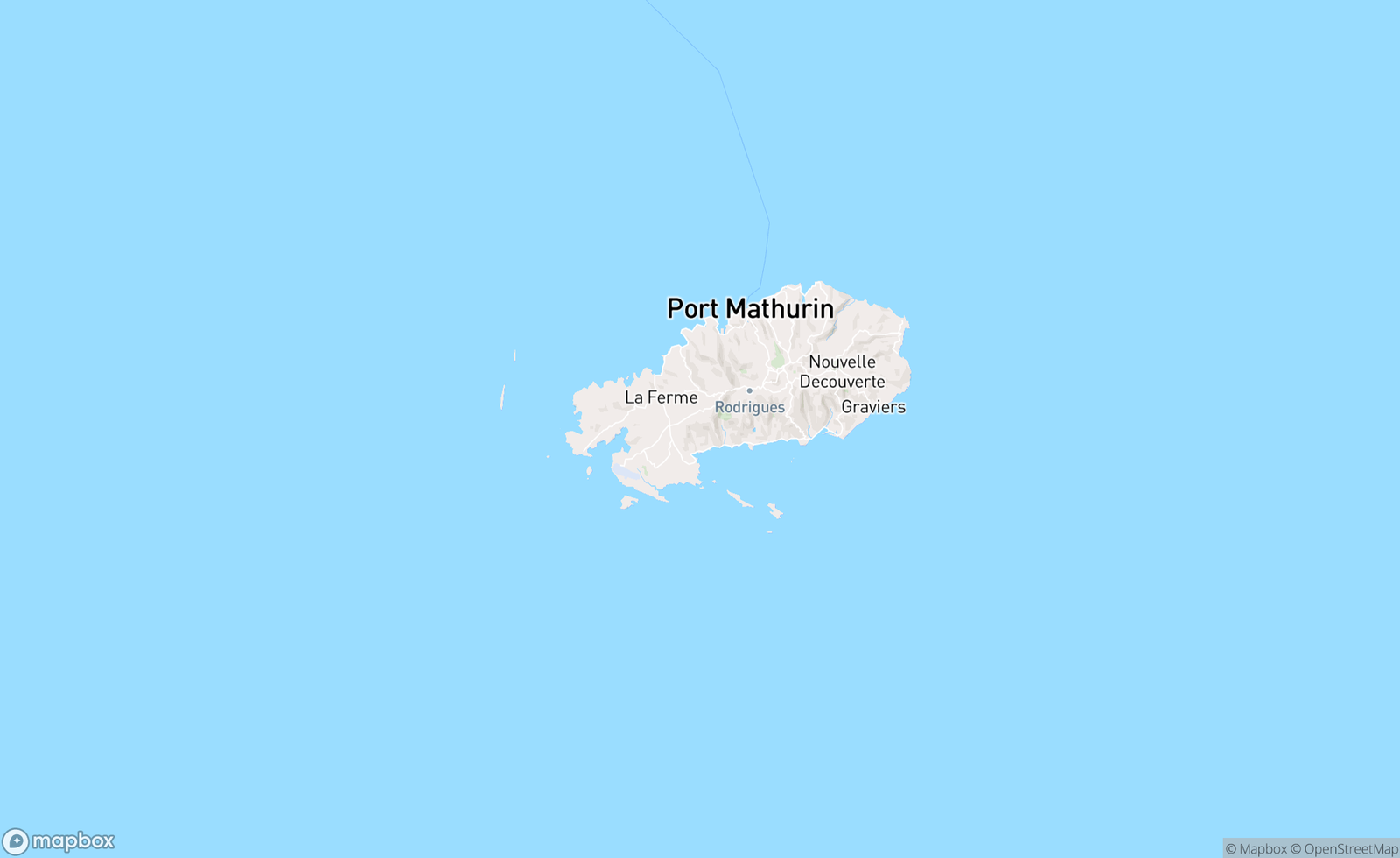 Map of Rodrigues Island, Mauritius, MUS