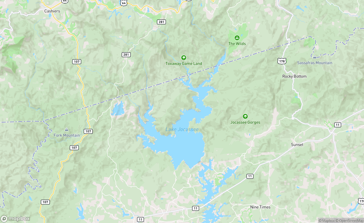 Map of Lake Jocassee, SC, USA