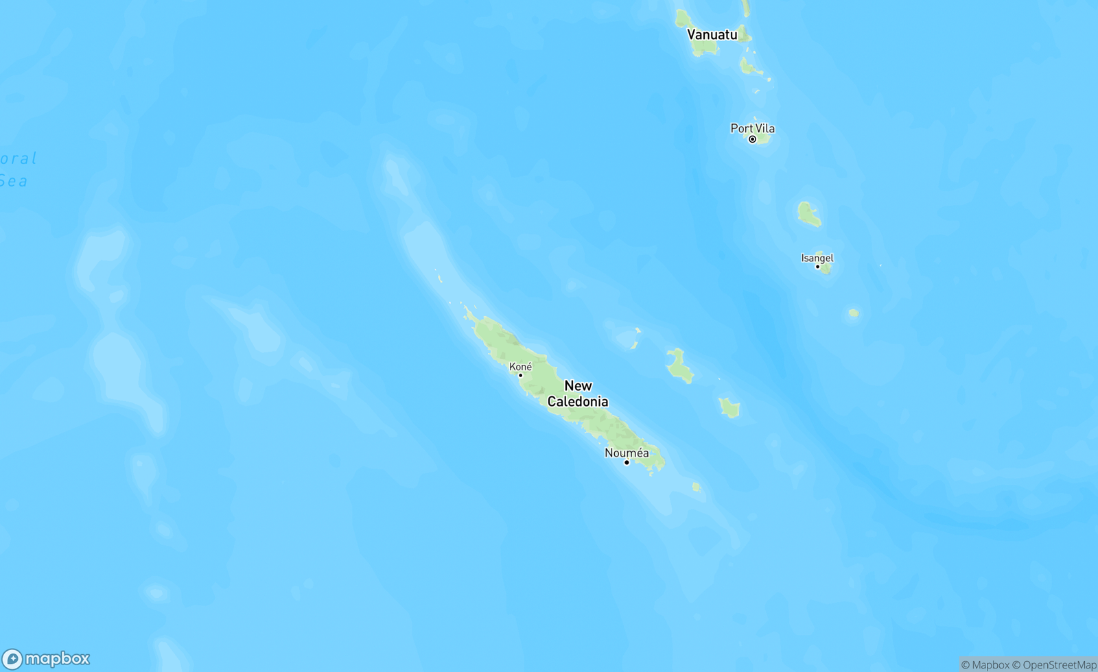 Map of New Caledonia, Oceania, South Pacific, NCL