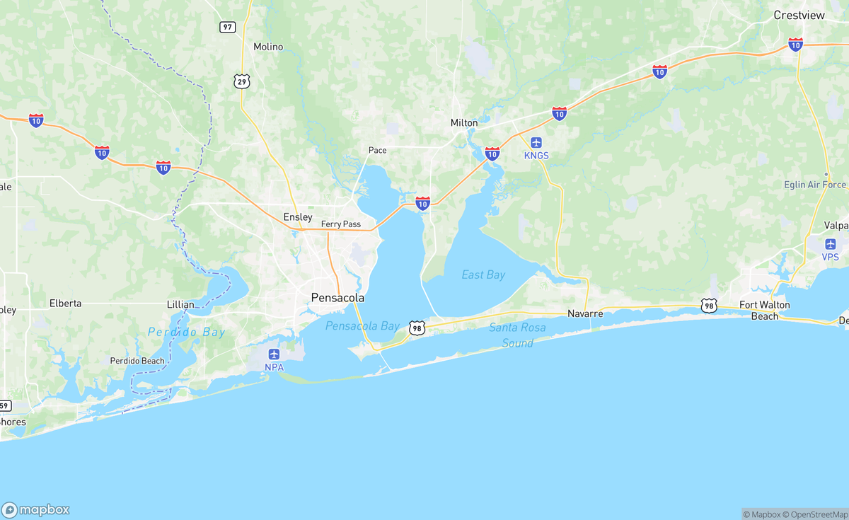 Map of Pensacola Bay, FL, USA