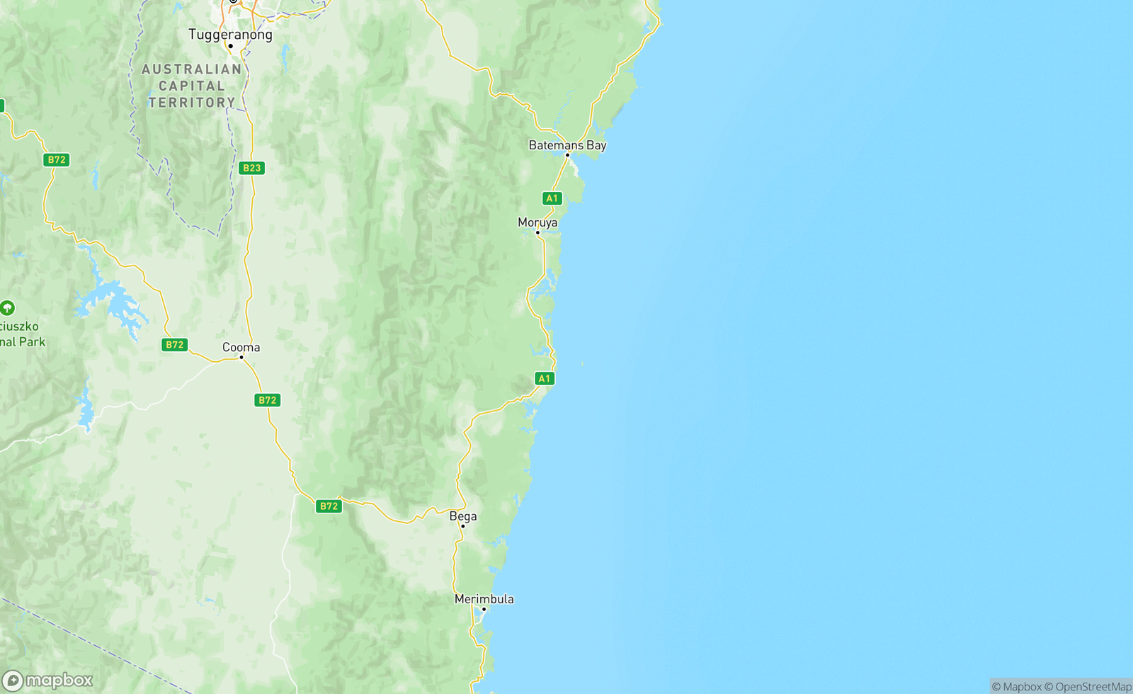 Map of Batemans Bay, Bermagui, Tathra, NSW, AUS