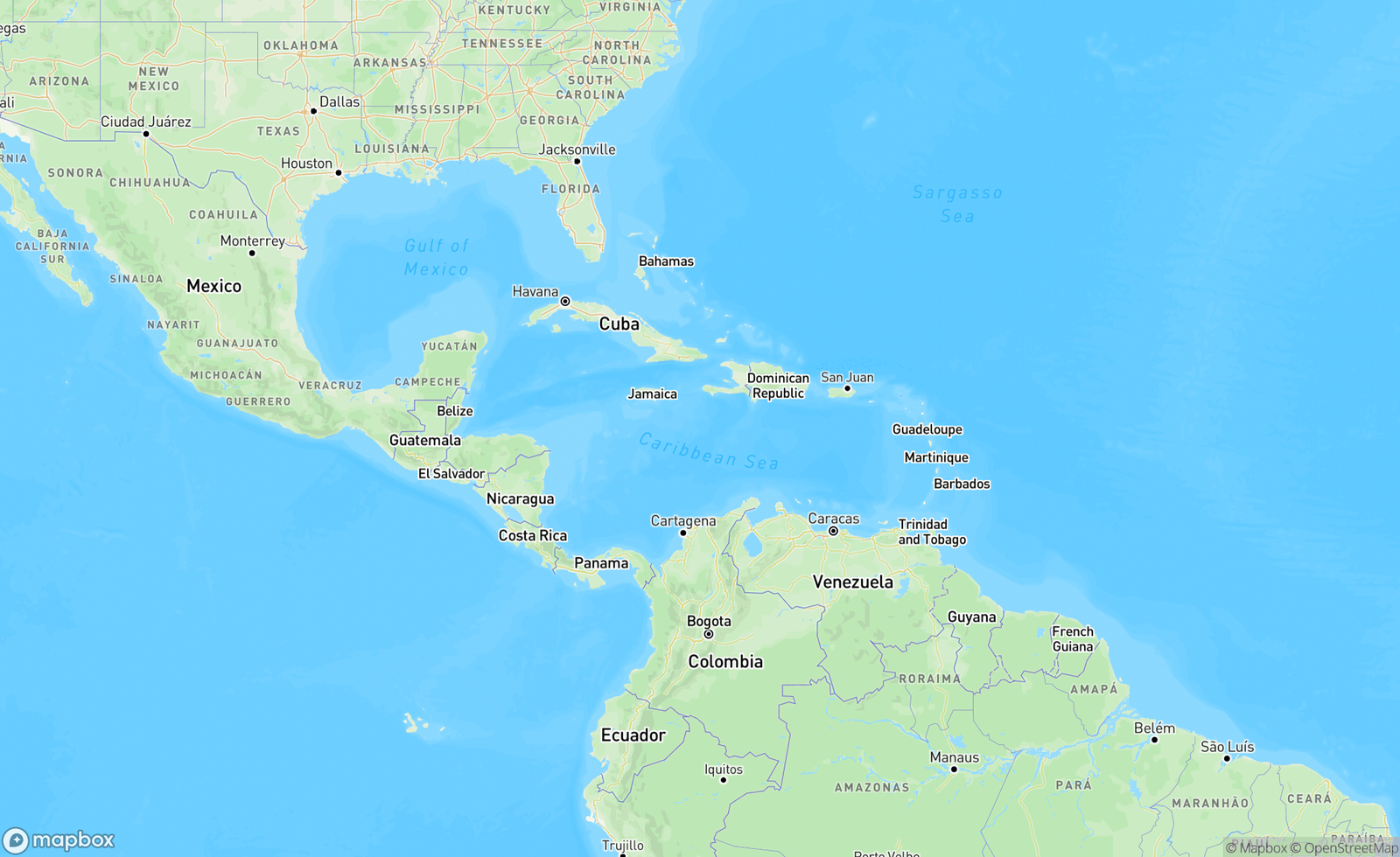 Map of Gulf of Mexico & Caribbean Sea