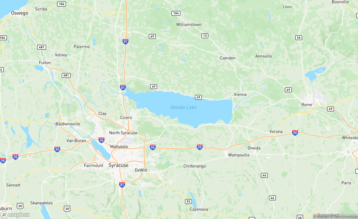 Map of Oneida Lake, NY, USA