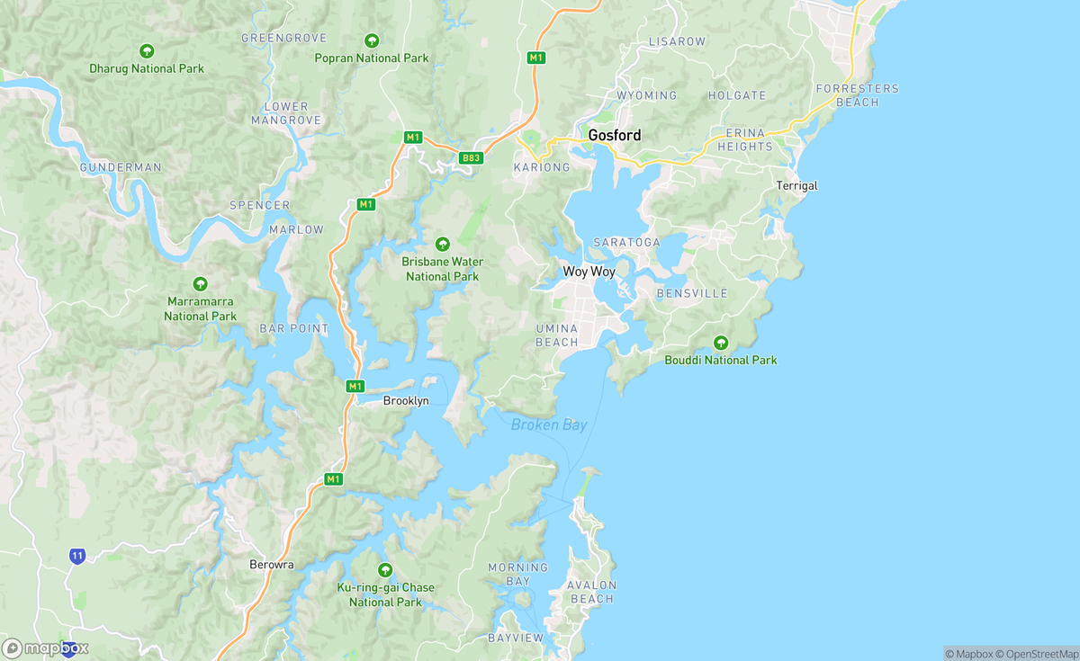 Map of Hawkesbury River, Broken Bay, NSW, AUS