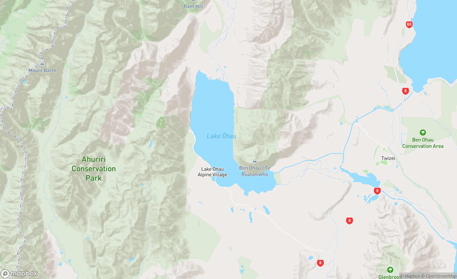 Map of Lake Ohau, Canterbury, New Zealand / Aotearoa, NZL