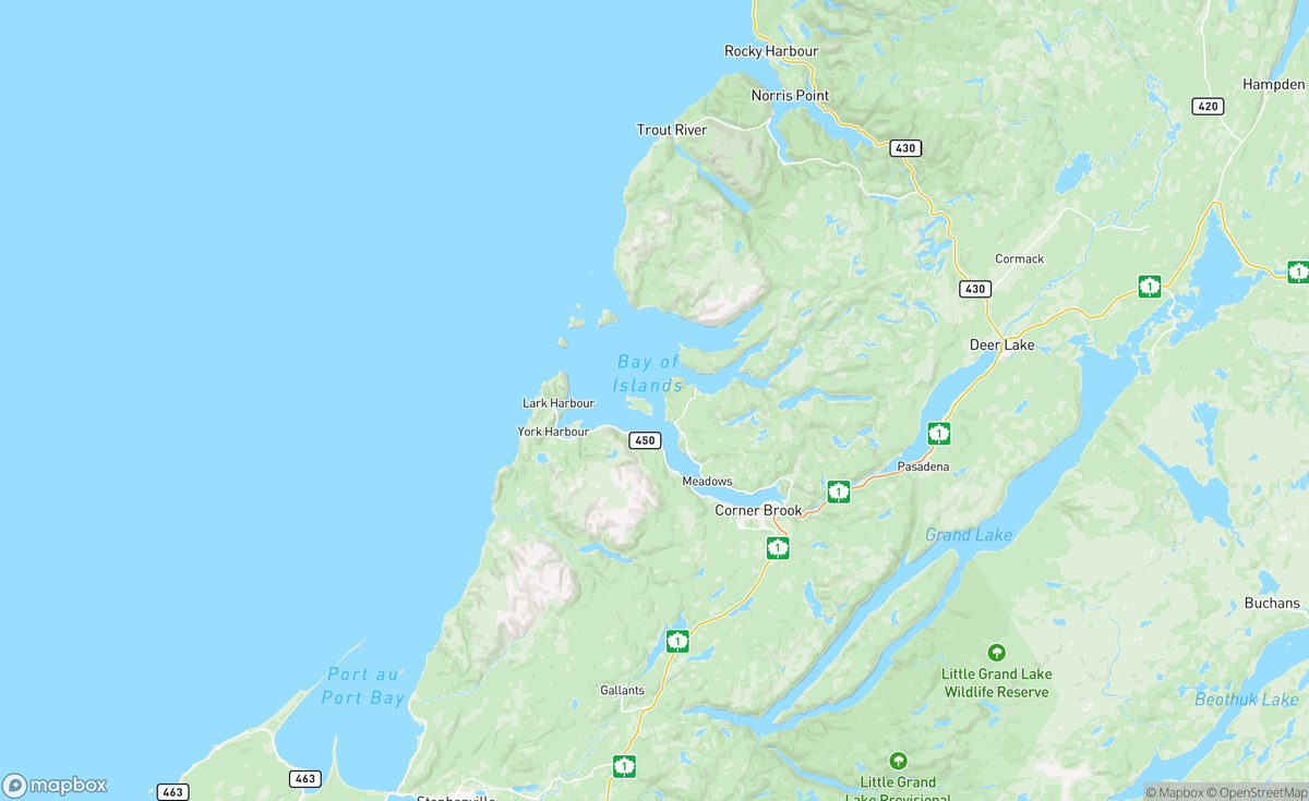 Map of Corner Brook, Bay of Islands, NL, CAN