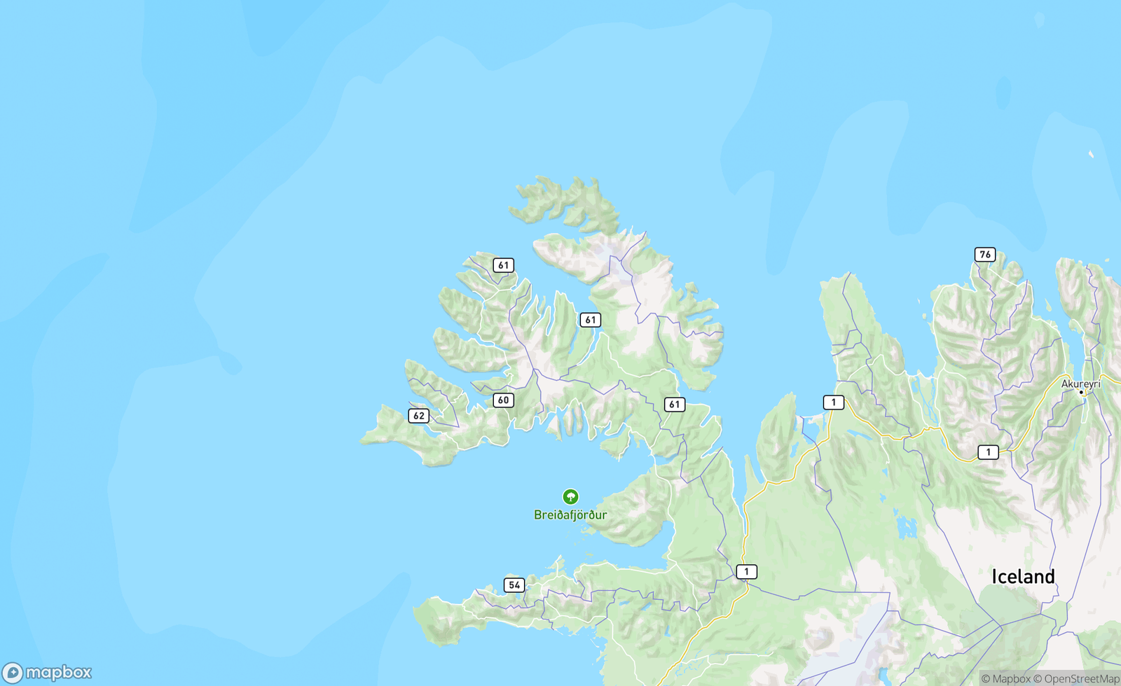 Map of Westfjords, Iceland