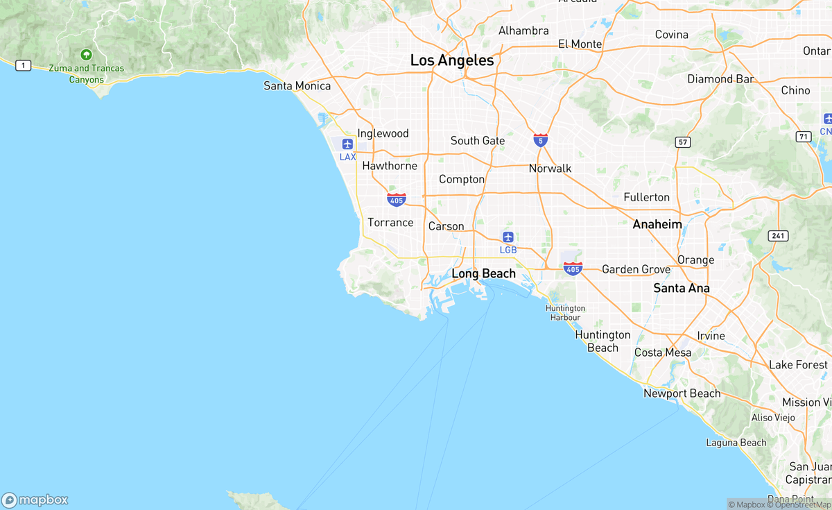 Map of LA, Long Beach, CA, USA