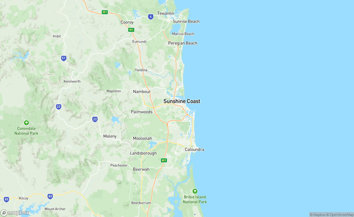 Map of Sunshine Coast, QLD, AUS
