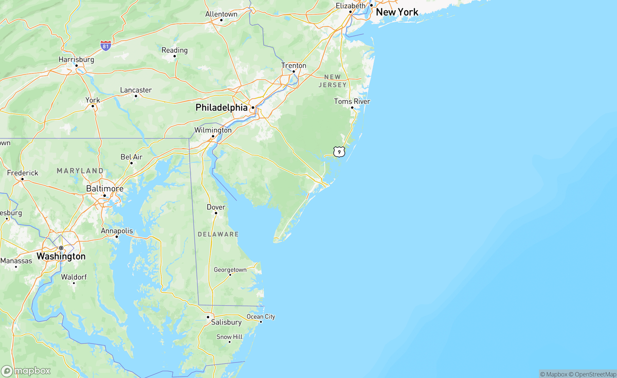 Map of Delaware Bay, NJ, USA