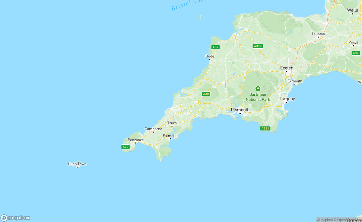 Map of Cornwall, ENG, UK