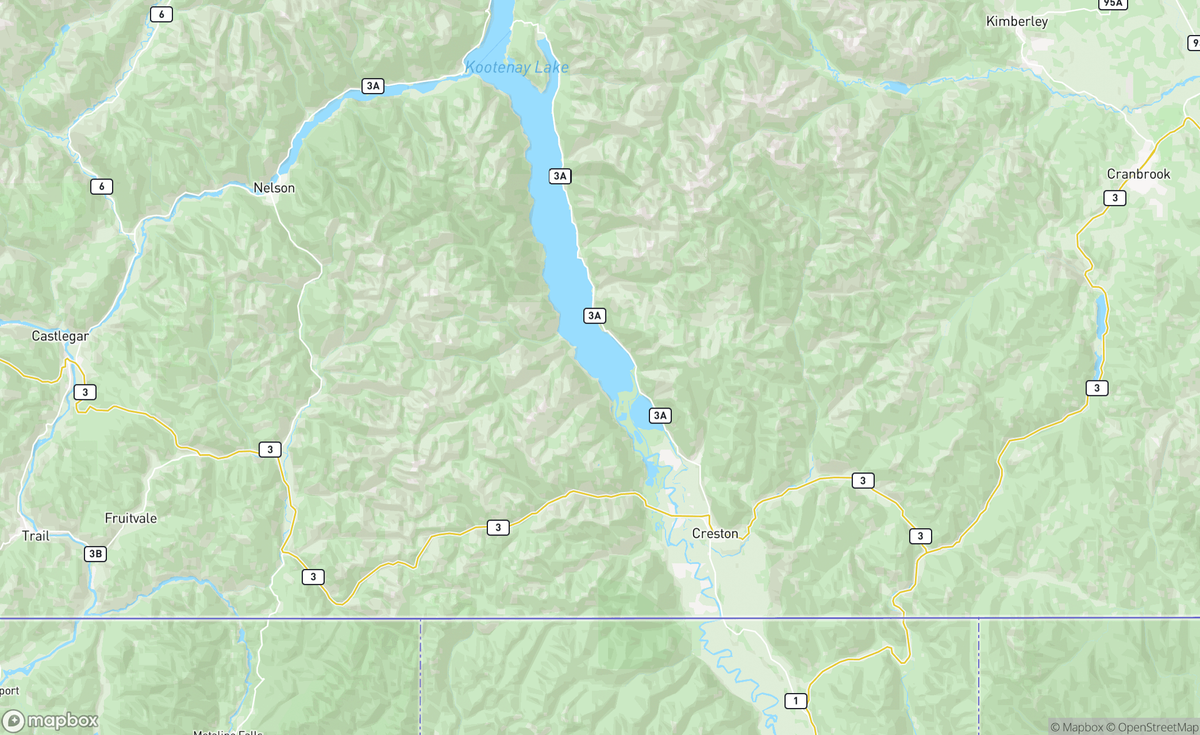 Map of Kootenay Lake, Creston, BC, CAN