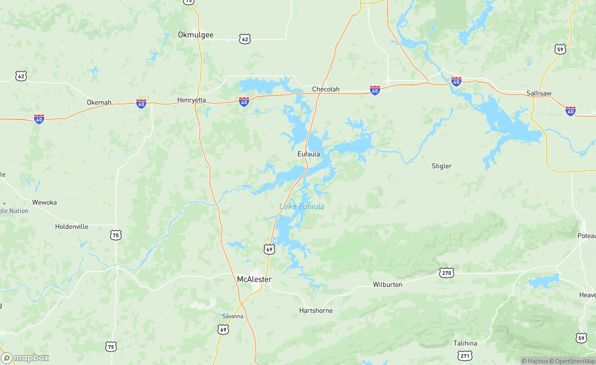 Map of Eufaula Lake, OK, USA