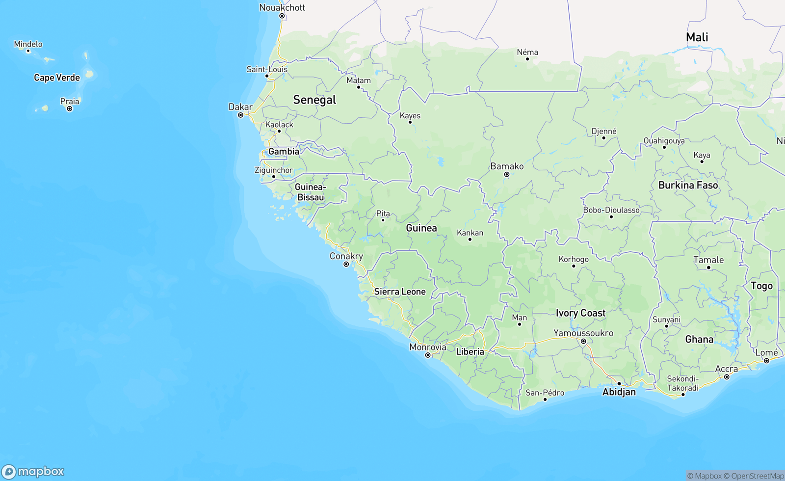 Map of West Africa, Mamou Region, Guinée, GIN