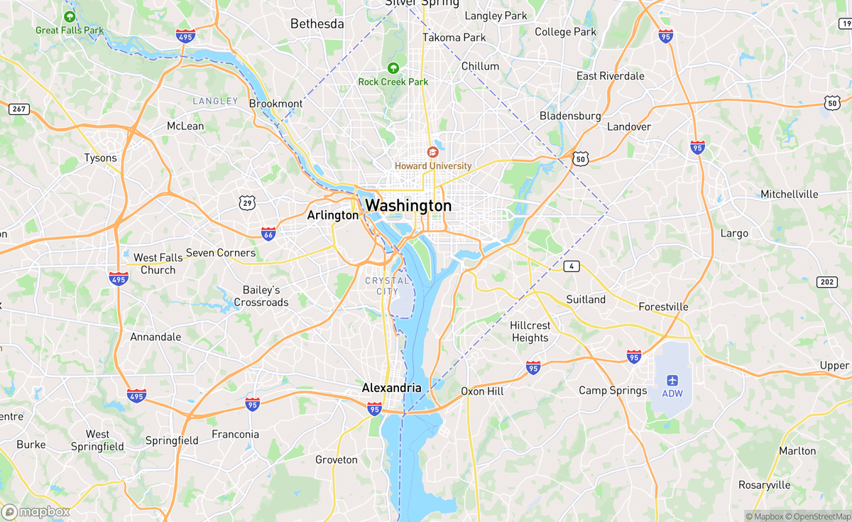 Map of Washington, D.C., USA