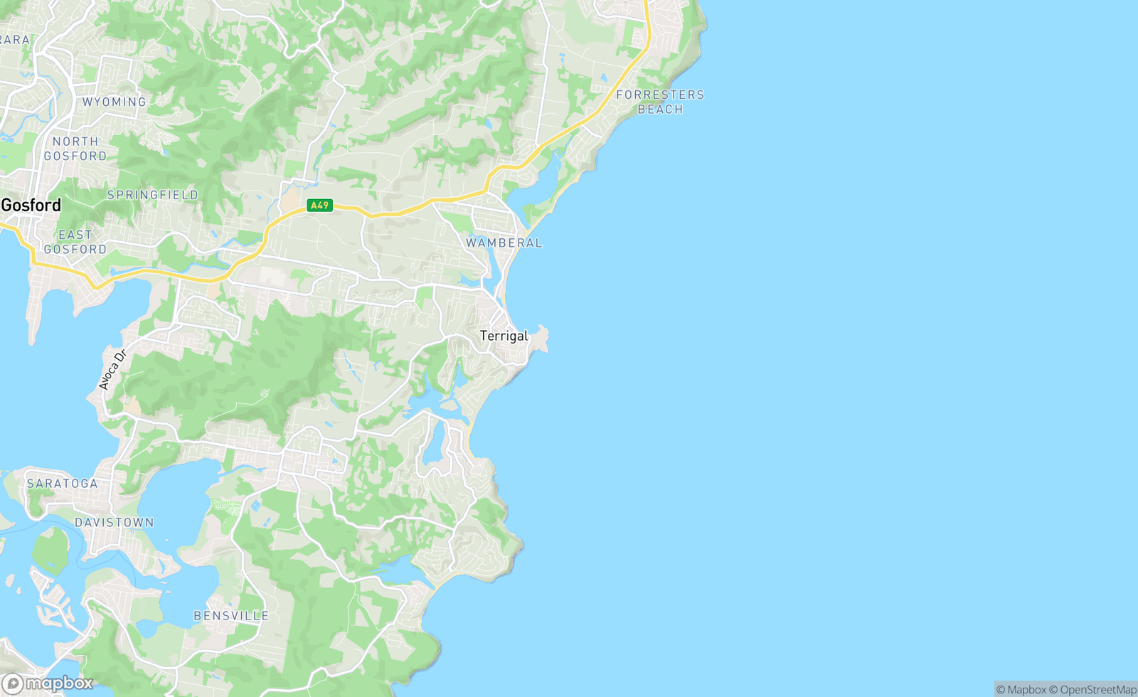 Map of Terrigal, NSW, AUS