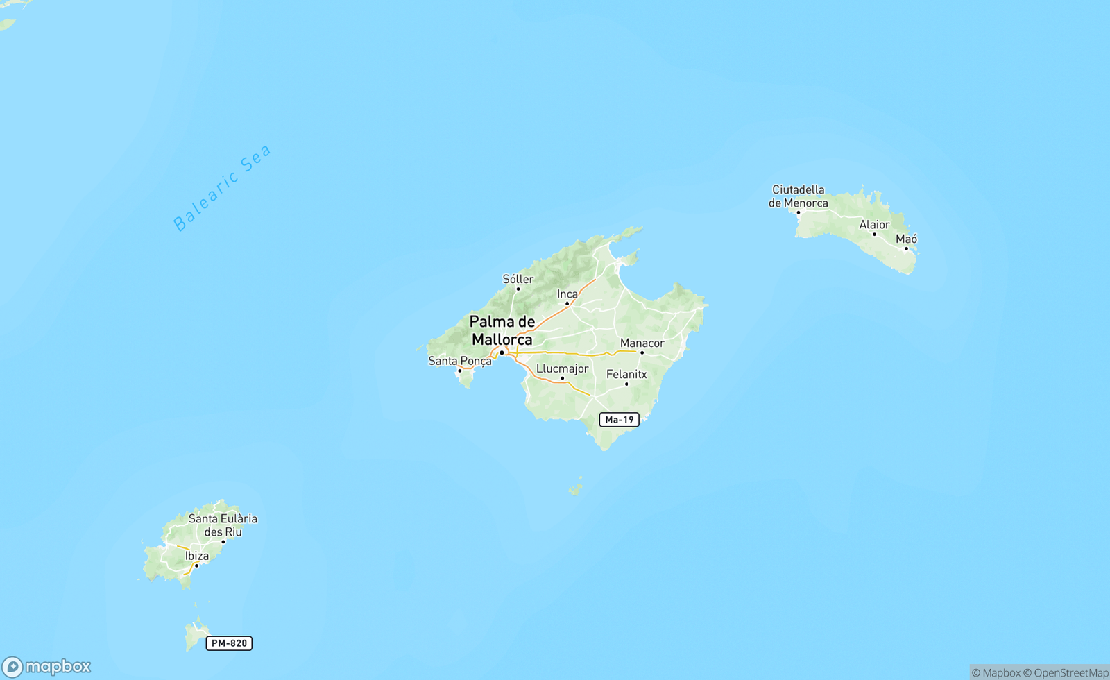 Map of Palma, Balearic Islands, España, ESP
