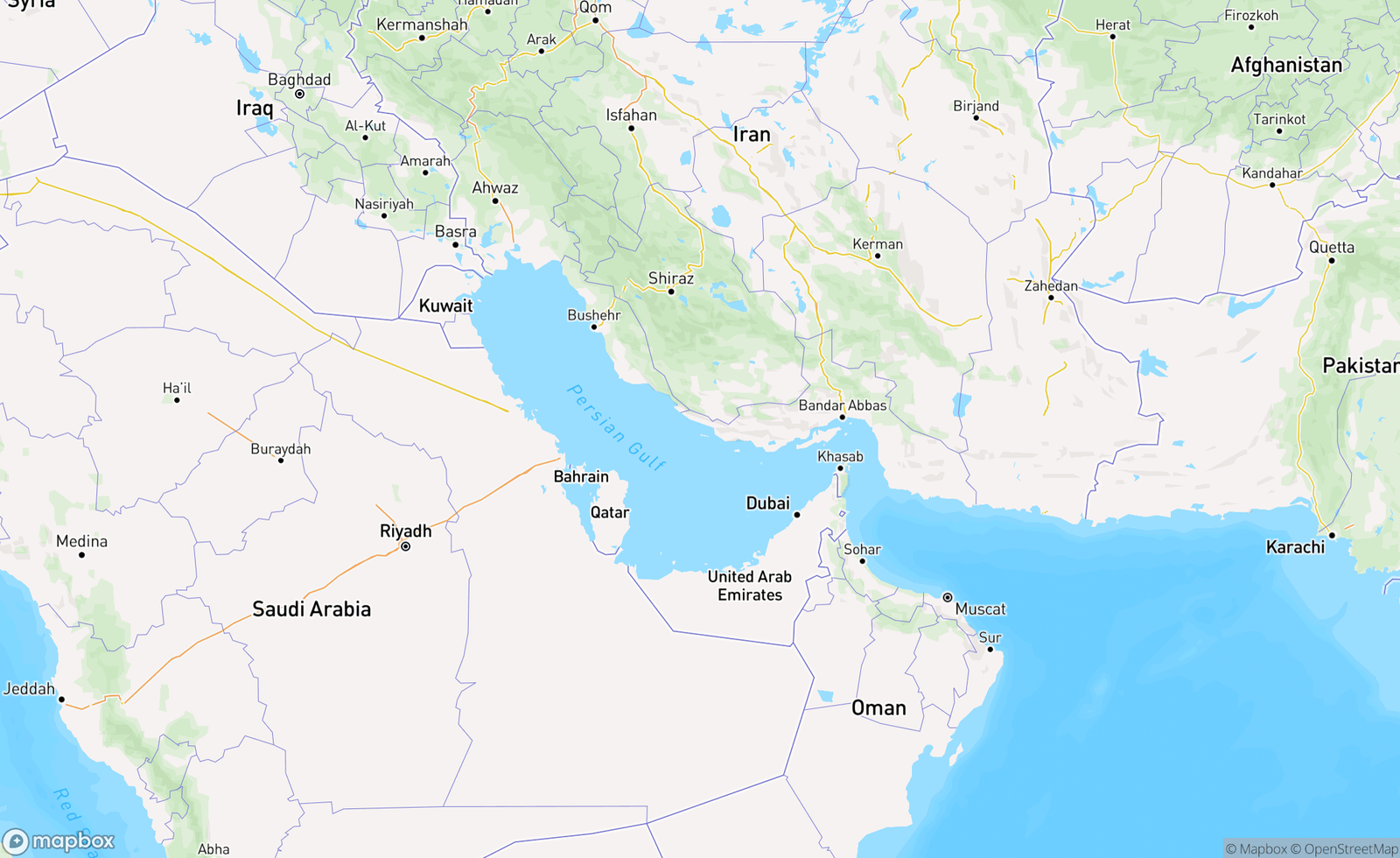 Map of Persian Gulf, Arabian Gulf, IRN