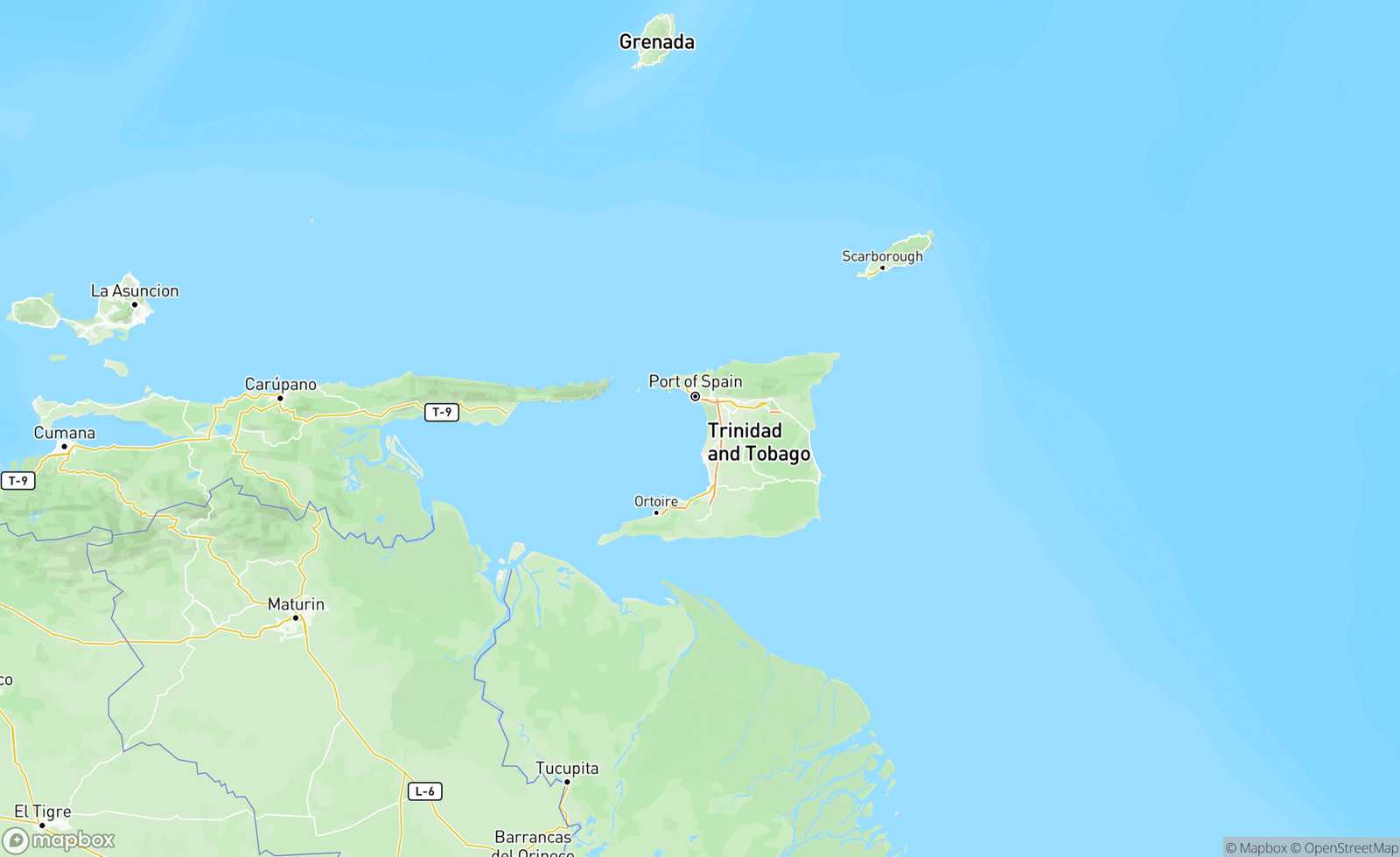 Map of Trinidad and Tobago, Caribbean, TTO
