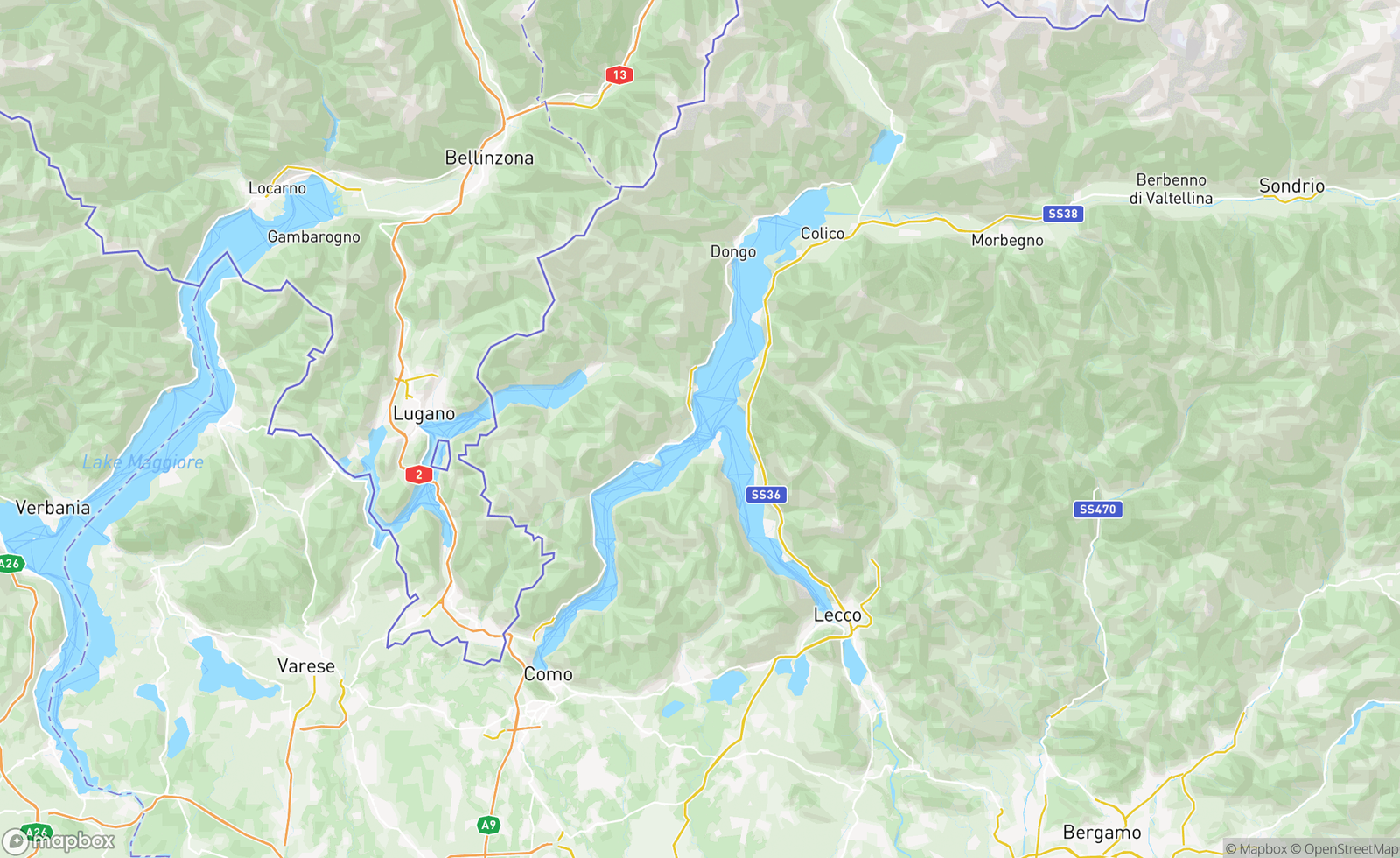 Map of Lake Como, Lombardy, Italia, ITA