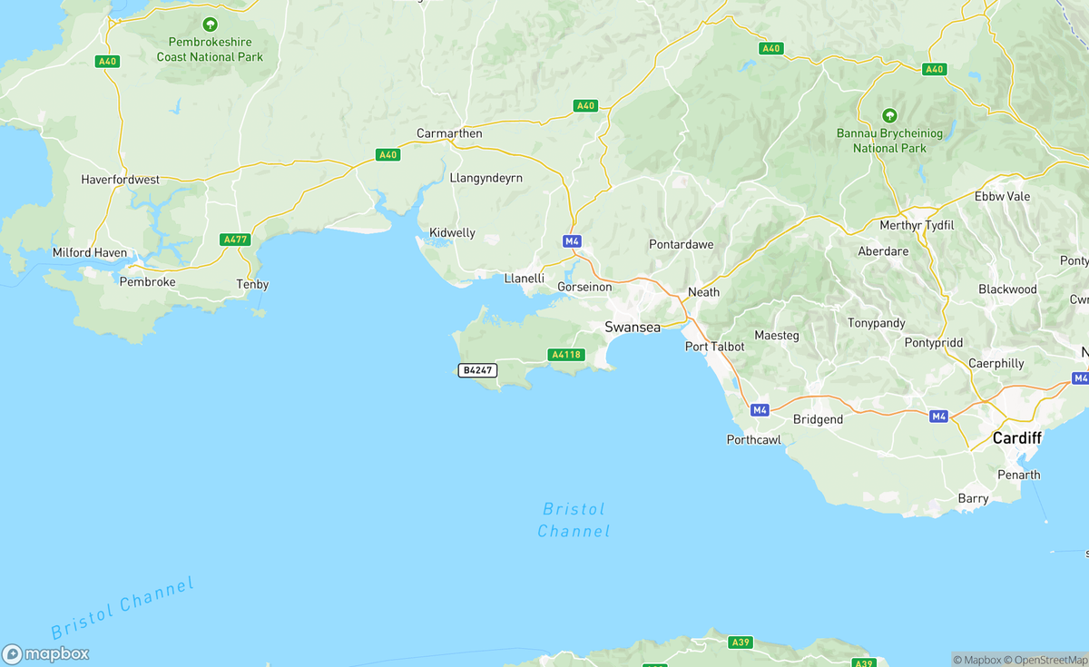 Map of Gower Peninsular, WLS, UK