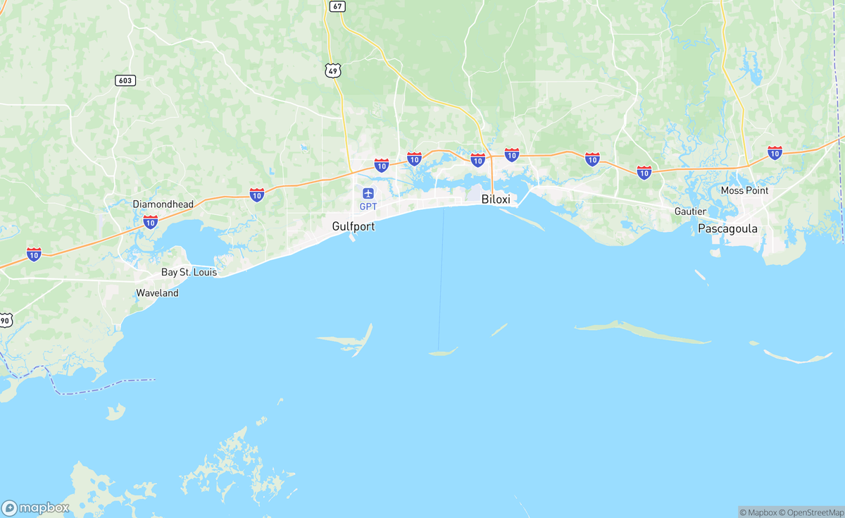 Map of Biloxi Bay, MS, USA
