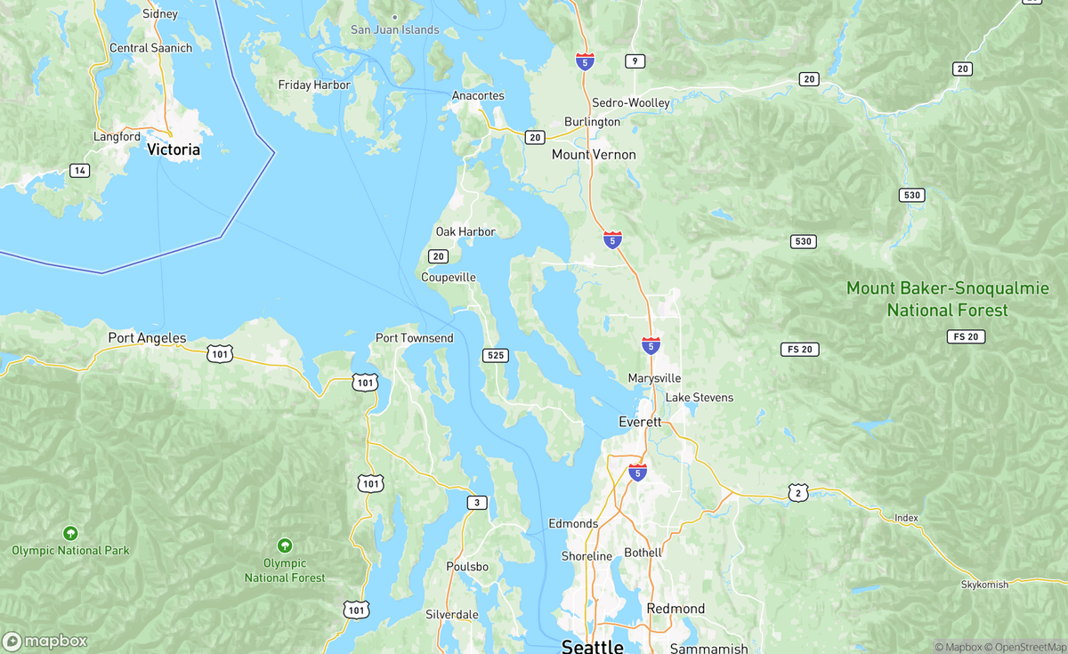 Map of Camano & Whidbey Islands, Puget Sound, WA, USA