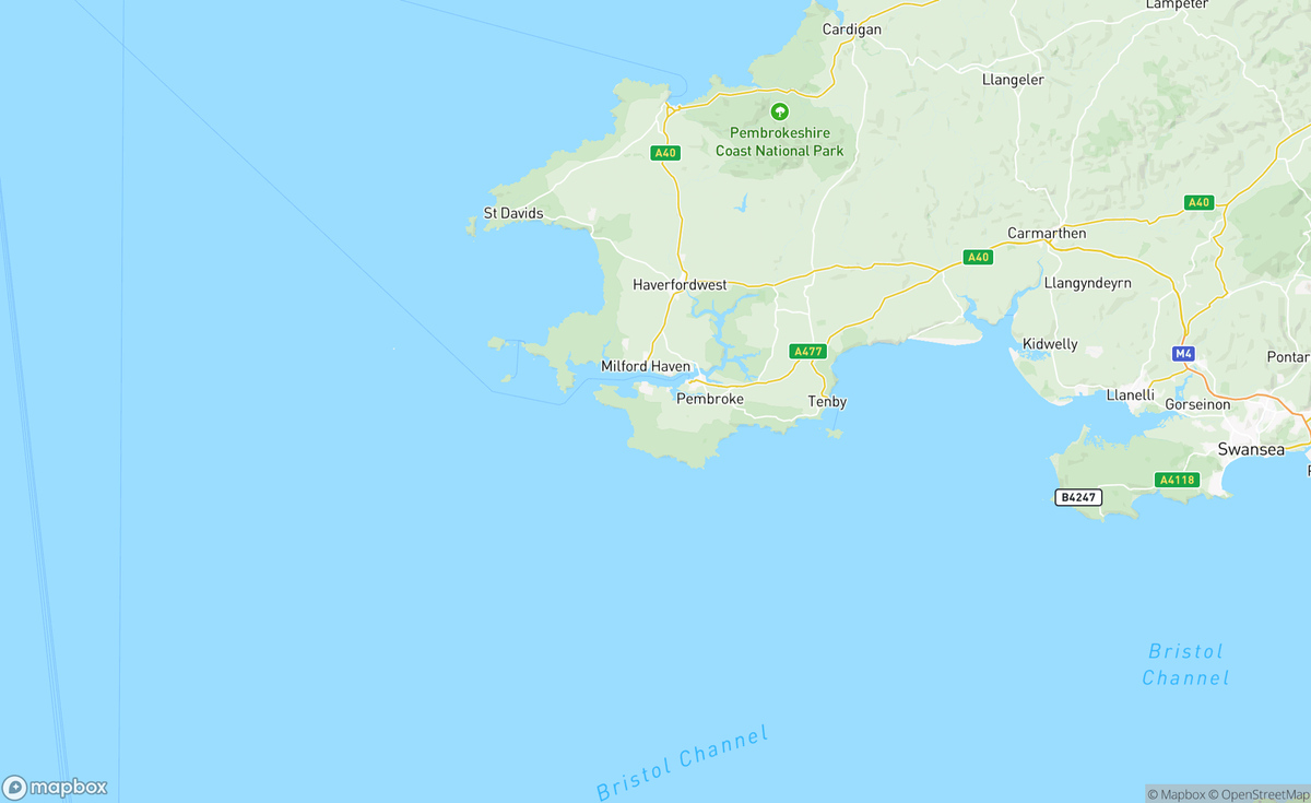 Map of Pembrokeshire, Wales, UK